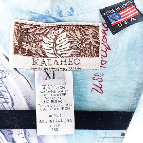 Kalaheo Hawaiian Shirt XL Size Men's USS Arizona Oklahoma Memorial Button Up - Picture 4 of 10